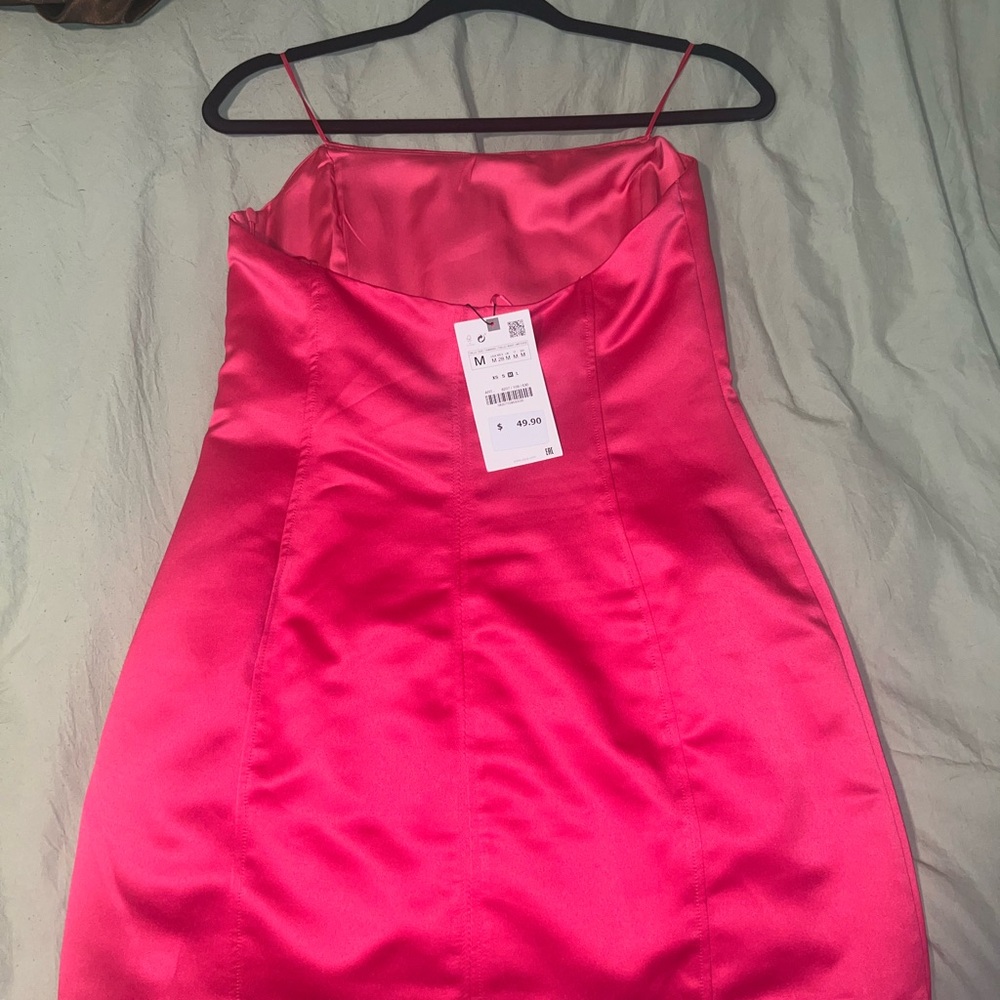 strapless pink dress, with tags never worn, zipper on side